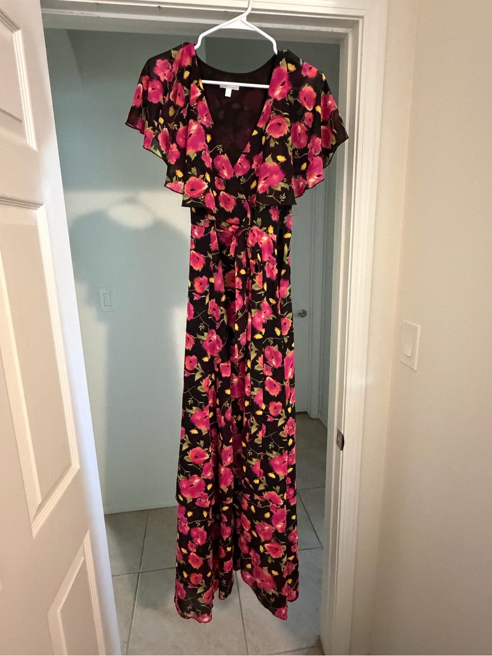 Abound Black Maxi Dress with Hot Pink and Yellow Floral Print